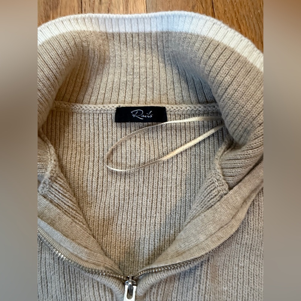 Rails Tessa Sweater Sand Stripe Wool Blend Quarter Zip Knit Pullover Small - Picture 5 of 6